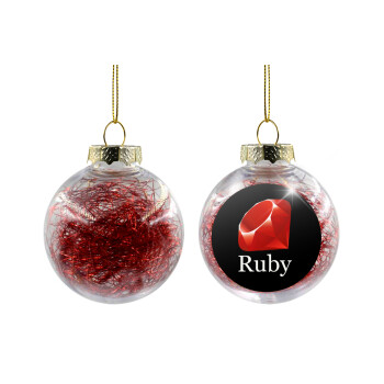 Ruby, Transparent Christmas tree ball ornament with red filling 8cm