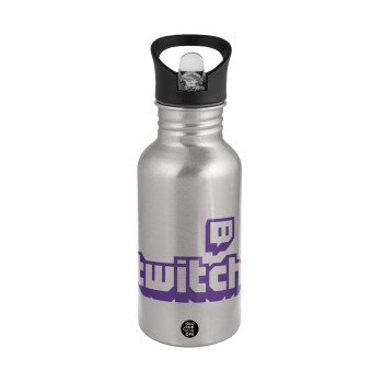 Twitch, Water bottle Silver with straw, stainless steel 500ml