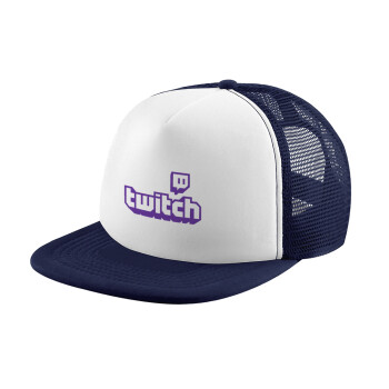 Twitch, Adult Soft Trucker Hat with Dark Blue/White Mesh (POLYESTER, ADULT, UNISEX, ONE SIZE)