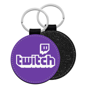 Twitch, Μπρελόκ Δερματίνη, στρογγυλό ΜΑΥΡΟ (5cm)