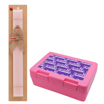 Twitch, Easter Set, children's snack container PINK & scented flat Easter candle (30cm) (PINK)