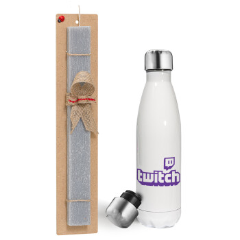 Twitch, Easter candle, metallic white thermos bottle (500ml) & aromatic flat candle (30cm) (GRAY)