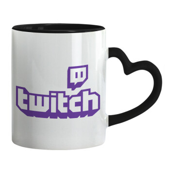 Twitch, Κούπα καρδιά χερούλι μαύρη, κεραμική, 330ml