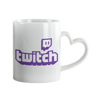 Twitch, Κούπα καρδιά χερούλι λευκή, κεραμική, 330ml