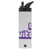 Metallic thermos bottle with straw & handle, stainless steel (Stainless steel 304), double-walled, 600ml.