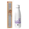 Easter Set, metallic stainless thermos bottle (500ml) & scented flat Easter candle (30cm) (GRAY)