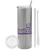 Tumbler stainless steel Silver 600ml, with metal straw & cleaning brush