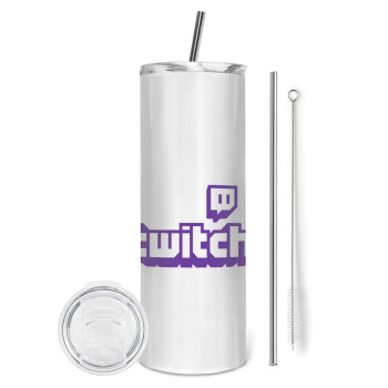 Twitch, Eco friendly stainless steel tumbler 600ml, with metal straw & cleaning brush