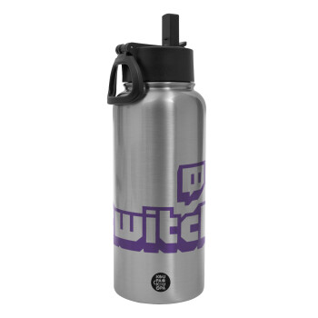 Twitch, Metal mug thermo Silver with Straw and Spout Lid (Stainless steel), double wall, 950ml