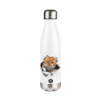 Cat cracked, Metal mug thermos White (Stainless steel), double wall, 500ml