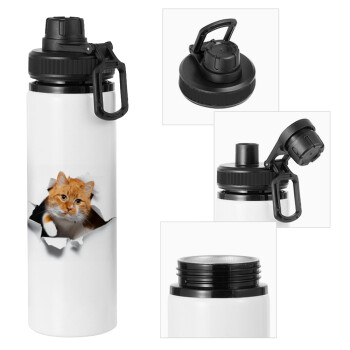 Cat cracked, Metal water bottle with safety cap, aluminum 850ml