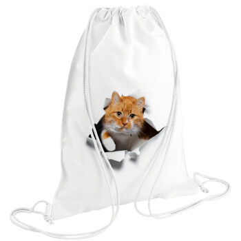 Cat cracked, Backpack pouch GYMBAG white (28x40cm)