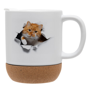 Cat cracked, Ceramic coffee mug Cork (MAT), 330ml (1pcs)