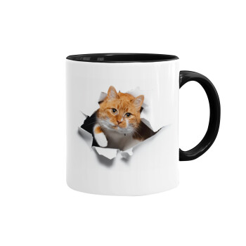 Cat cracked, Mug colored black, ceramic, 330ml