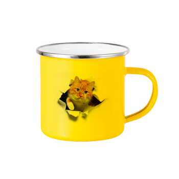 Cat cracked, Yellow Enamel Metallic Cup 360ml