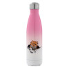 Metal mug thermos Pink/White (Stainless steel), double wall, 500ml