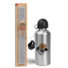 Easter Set, metallic silver aluminum water bottle (500ml) & aromatic flat Easter candle (30cm) (GRAY)