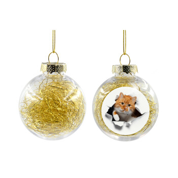 Cat cracked, Transparent Christmas tree ball ornament with gold filling 8cm