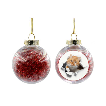 Cat cracked, Transparent Christmas tree ball ornament with red filling 8cm