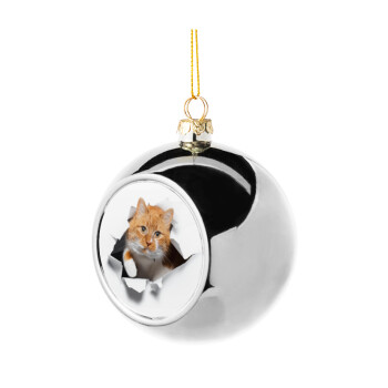 Cat cracked, Silver 8cm Christmas tree ball ornament