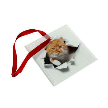 Cat cracked, Christmas ornament, glass square ornament 9x9cm