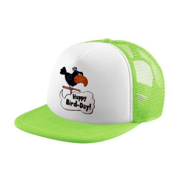 Happy Bird Day, Adult Soft Trucker Hat with Mesh GREEN/WHITE (POLYESTER, ADULT, ONE SIZE)