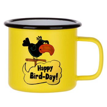 Happy Bird Day, Κούπα Μεταλλική εμαγιέ ΜΑΤ Κίτρινη 360ml