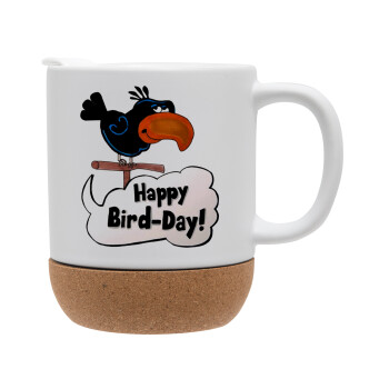 Happy Bird Day, Κούπα, κεραμική με βάση φελού και καπάκι (ΜΑΤ), 330ml (1 τεμάχιο)