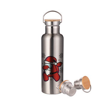 Among US Xmas, Stainless steel Silver with wooden lid (bamboo), double wall, 750ml
