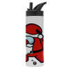 Metallic thermos bottle with straw & handle, stainless steel (Stainless steel 304), double-walled, 600ml.