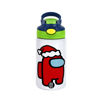 Among US Santa, Children's hot water bottle, stainless steel, with safety straw, green, blue (350ml)