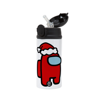 Among US Santa, Children's hot water bottle, stainless steel, with safety straw, Black (360ml) BPA-FREE