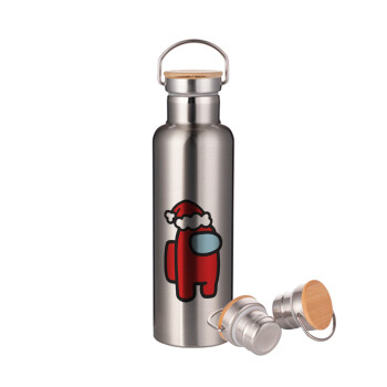 Among US Santa, Stainless steel Silver with wooden lid (bamboo), double wall, 750ml