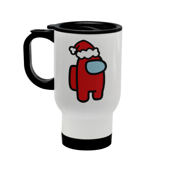 Among US Santa, Stainless steel travel mug with lid, double wall white 450ml
