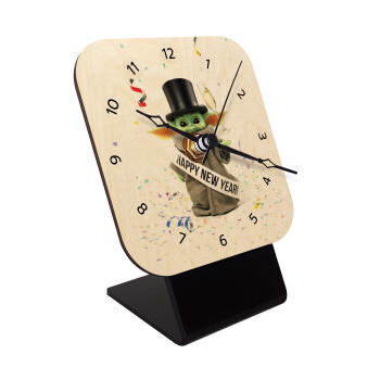 Yoda happy new year, Quartz Table clock in natural wood (10cm)