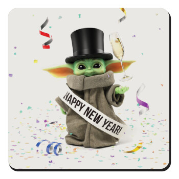 Yoda happy new year, Τετράγωνο μαγνητάκι ξύλινο 9x9cm