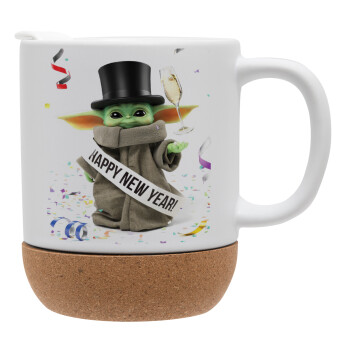 Yoda happy new year, Ceramic coffee mug Cork (MAT), 330ml (1pcs)