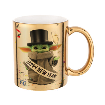 Yoda happy new year, Mug ceramic, gold mirror, 330ml