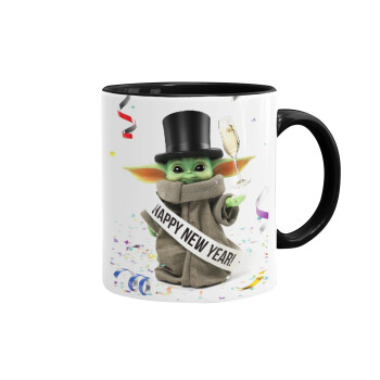 Yoda happy new year, Mug colored black, ceramic, 330ml