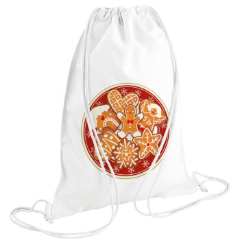 xmas cookies, Backpack pouch GYMBAG white (28x40cm)