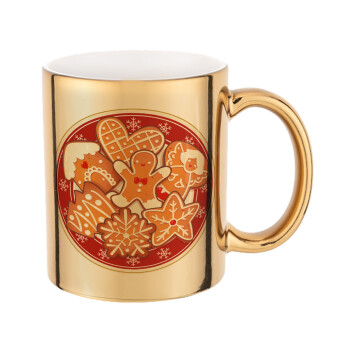 xmas cookies, Mug ceramic, gold mirror, 330ml