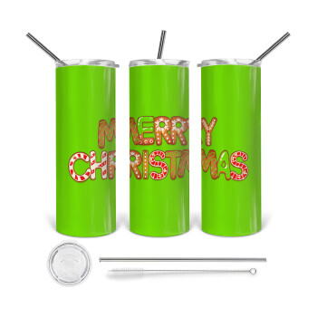 xmas μπισκότα, 360 Eco friendly ποτήρι θερμό (tumbler) από ανοξείδωτο ατσάλι 600ml, με μεταλλικό καλαμάκι & βούρτσα καθαρισμού