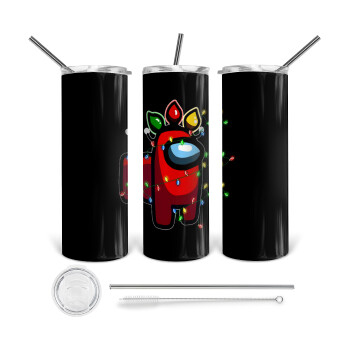 Among US xmas lights, 360 Eco friendly ποτήρι θερμό (tumbler) από ανοξείδωτο ατσάλι 600ml, με μεταλλικό καλαμάκι & βούρτσα καθαρισμού