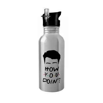 Friends how you doin?, Water bottle Silver with straw, stainless steel 600ml
