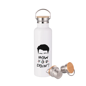 Friends how you doin?, Stainless steel White with wooden lid (bamboo), double wall, 750ml
