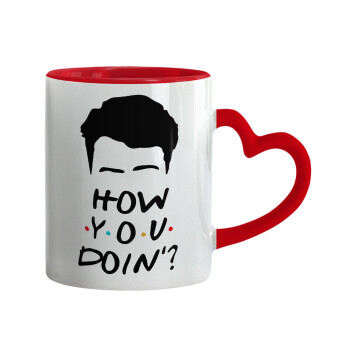 Friends how you doin?, Mug heart red handle, ceramic, 330ml