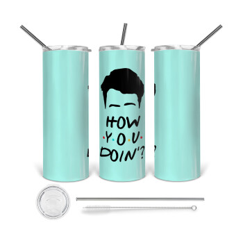 Friends how you doin?, 360 Eco friendly ποτήρι θερμό (tumbler) από ανοξείδωτο ατσάλι 600ml, με μεταλλικό καλαμάκι & βούρτσα καθαρισμού