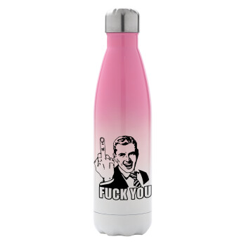 The finger, Metal mug thermos Pink/White (Stainless steel), double wall, 500ml