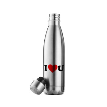 I ❤️ U, Μεταλλικό παγούρι θερμός Inox (Stainless steel), διπλού τοιχώματος, 500ml