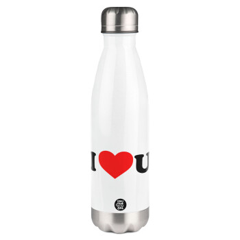 I ❤️ U, Metal mug thermos White (Stainless steel), double wall, 500ml